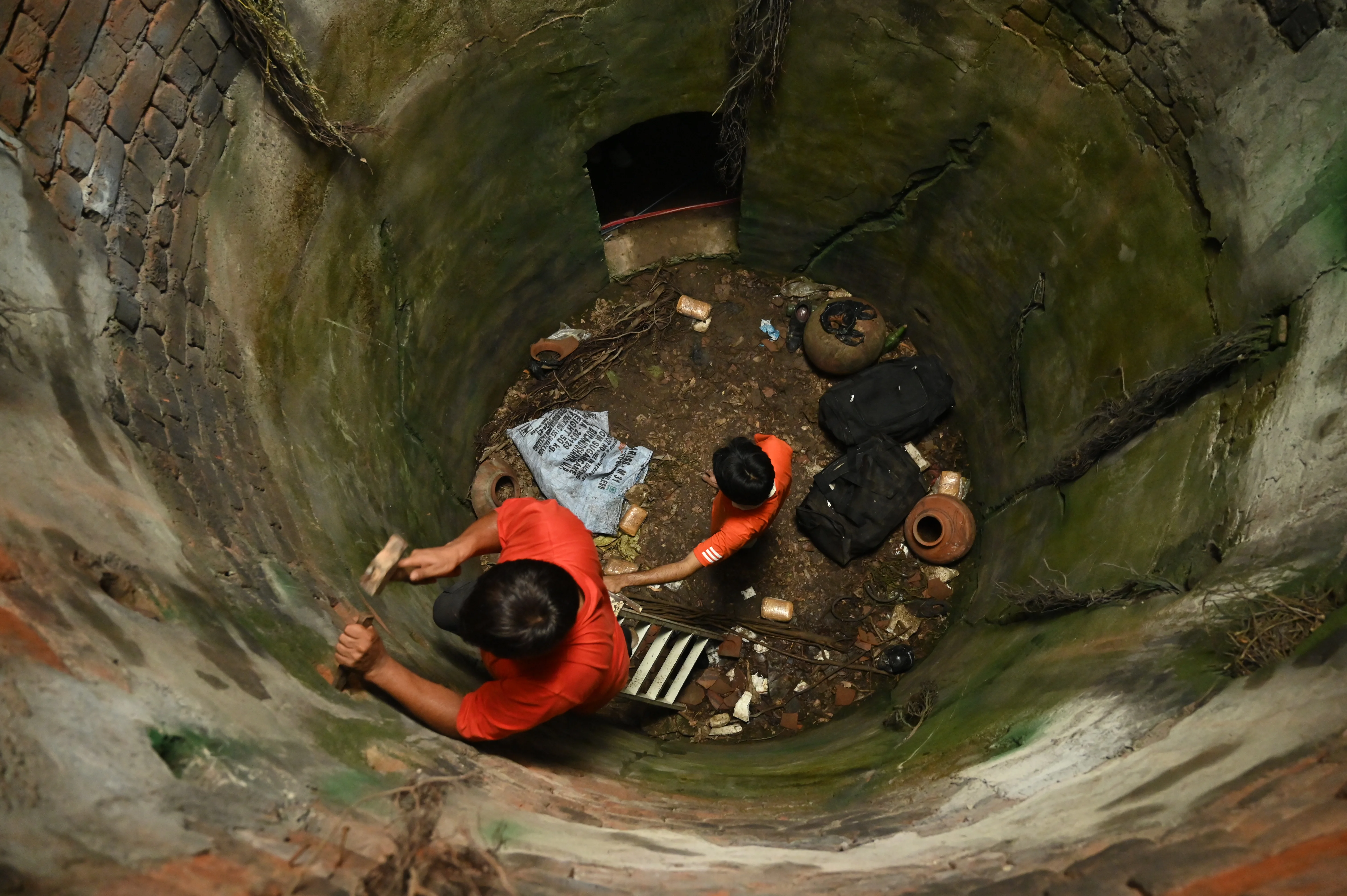 Inside the well during construction